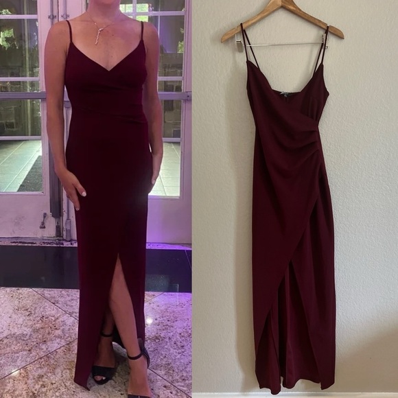 NWOT Sweetest Admirer Burgundy Ruched Surplice Maxi Dress - Picture 1 of 6